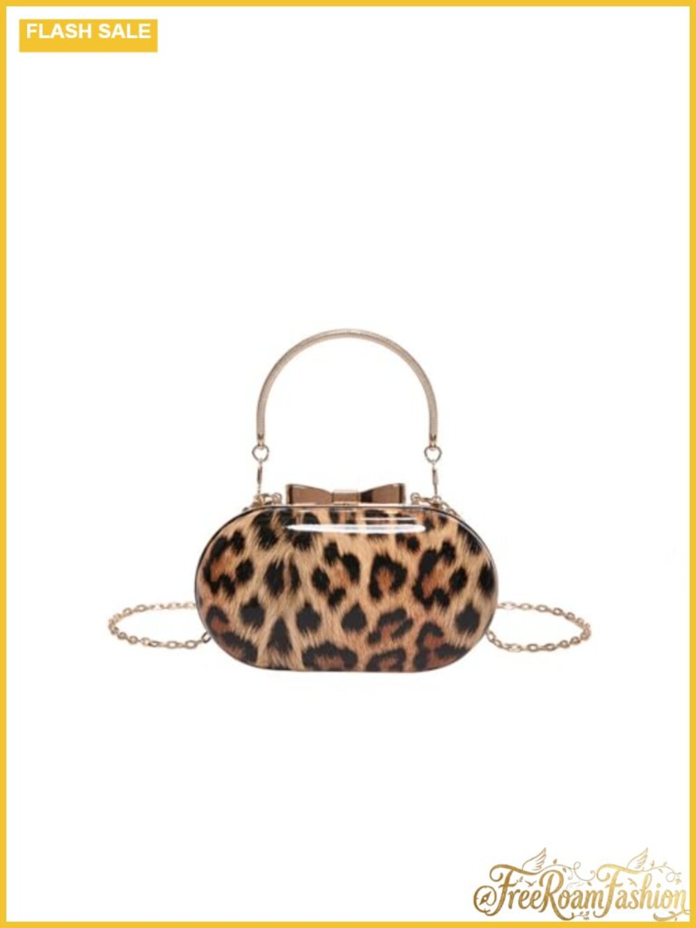 Leopard Print Clutch Evening Tote Bag with Chain